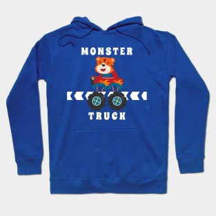 Vector illustration of monster truck with animal driver. Hoodie